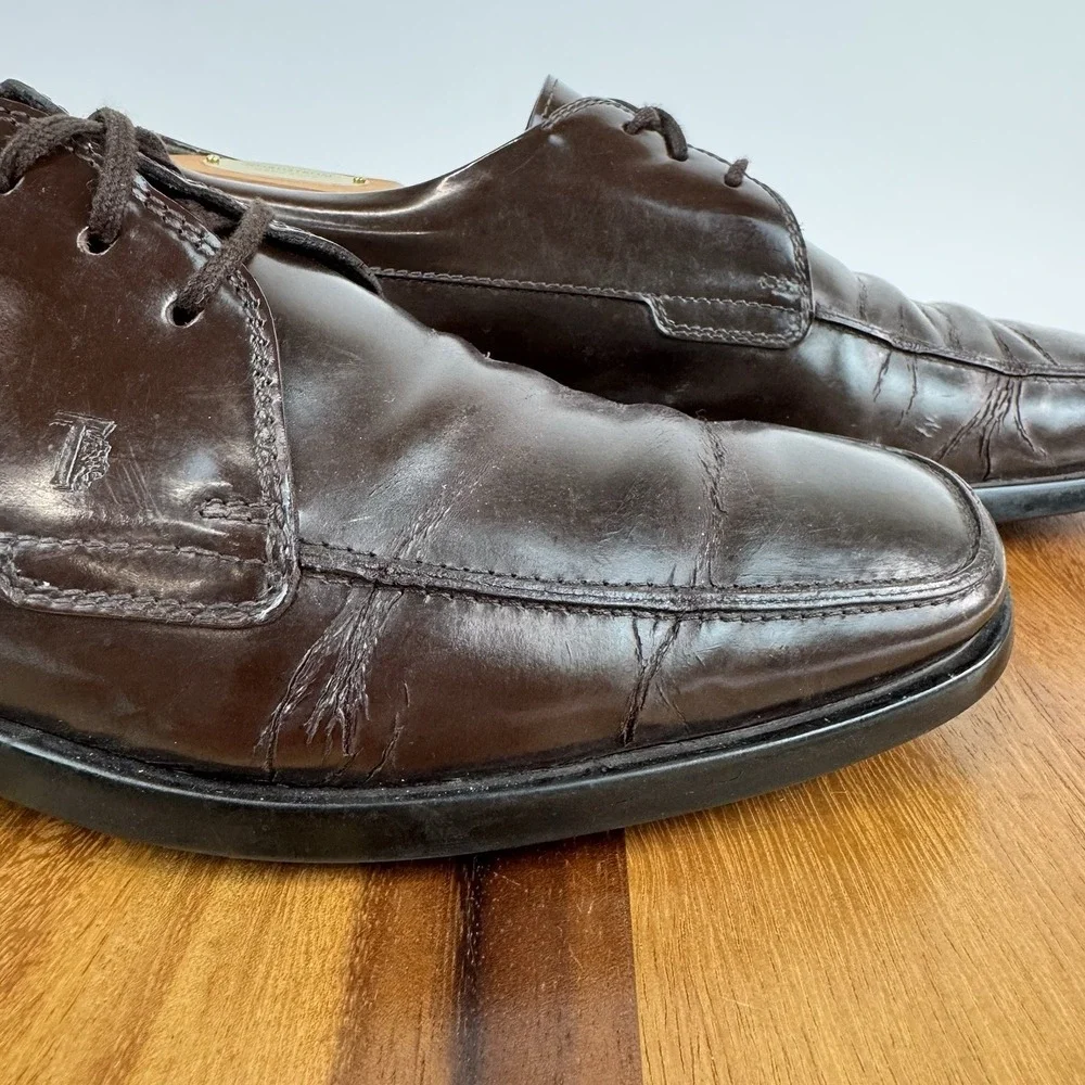 Mens Tod's Brown‎ Patent Leather Casual Comfort Lace Up Driving Shoes Size 8 D
